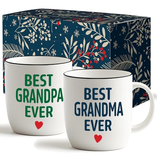 Triple Gifffted Regalo Per Migliore Nonna E Nonno, Tazze Coppia Da Caffe, Regali Per Nonni, Idee Festa dei Nonni, Colazione, Anniversario E Natale, Della Mamma Papa Tazza, Ceramica Mug, 380 ML