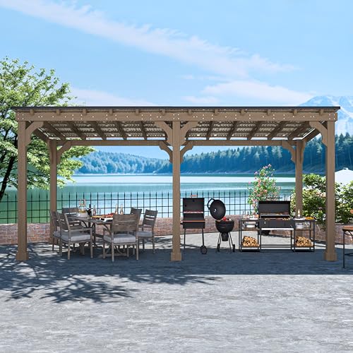 MUPATER Cenador de madera de 10 x 20 pies con techo de metal incl...