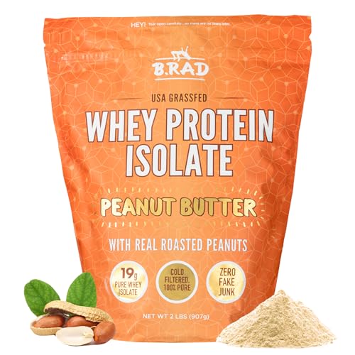 B.rad Grass Fed Whey Protein Isolate | Ultra-Pure, All-Natural, Clean Ingredients | 2 Pounds | 100% USA Sourced | Peanut Butter