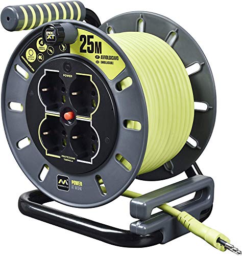 Masterplug Pro-XT Avvolgicavo 25 metri, 4 Prese Universali prolivalent: Bipasso, EU, Schuko,...