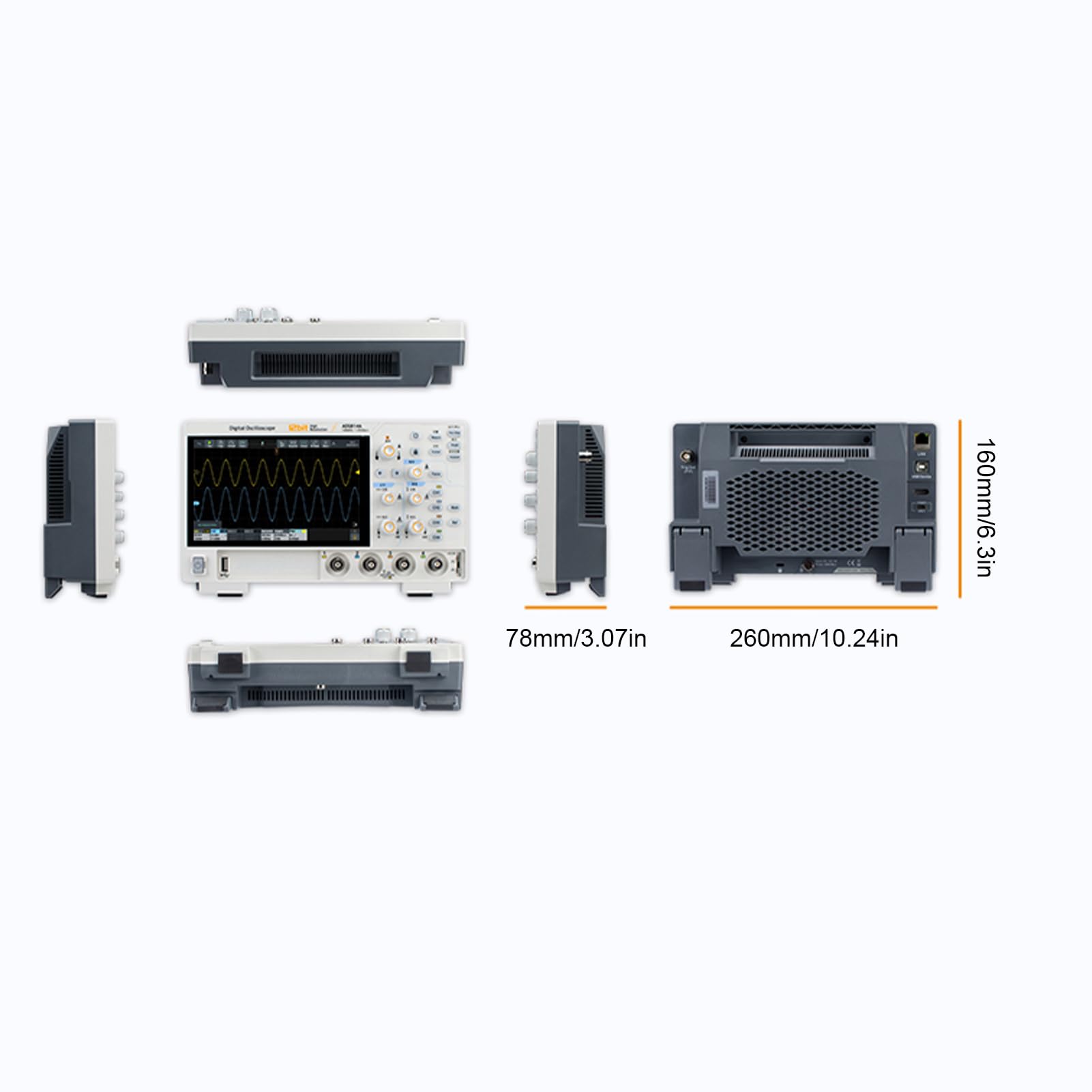 Weytoll 4-Kanal-Digitaloszilloskop (100 MHz), 12-Bit-Auflösung, 1,25 GSa/s Echtzeit-Abtastung, 7-Zoll-Multi-Touchscreen, 50 m Tiefe, 700.000 Wfms/s Erfassungsrate (EU-Stecker)