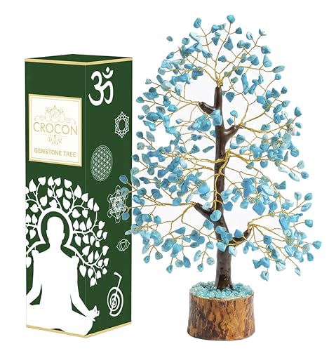 Image of Crocon Turquoise Crystal Tree of Life for Unique Gifts for Mom, Dad, Home | Office Decor, Handmade Gemstone Healing Crystals Tree for Positivity, Money & Good Luck, Birthday Gifts for Women, Men