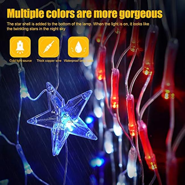 DDMY American Flag Lights with 243 Super Bright LEDs - Waterproof Patriotic Lights for 4th of July, Memorial Day, Independence Day & Yard/Garden Decor