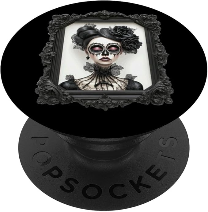 Gothic Portrait with Black Lace and Sugar Skull Makeup Art PopSockets Standard PopGrip