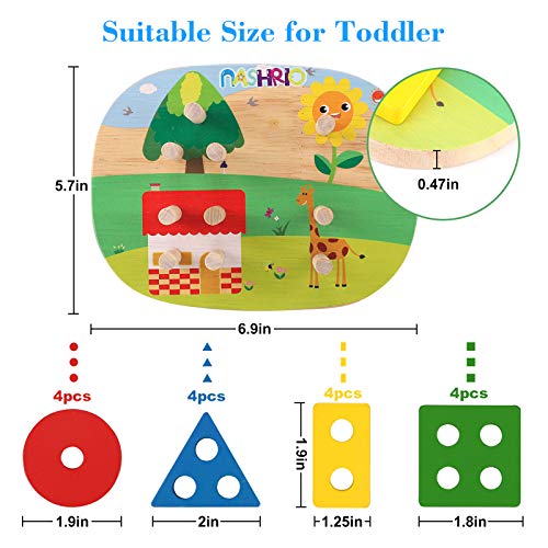 NASHRIO Wooden Educational Preschool Toddler Toys Shape Color Sorting and Stacking Blocks for Age 1 2 3 Boys and Girls