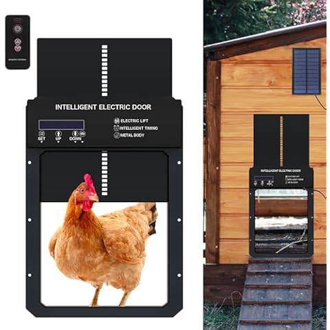 YUMAMEI Automatic Chicken Coop Door, Solar Powered Chicken Coop Door with Remote, Aluminum Waterproof Poultry House Door with Anti-Pinch Design Suitable for Chicken and Duck Farms Cover