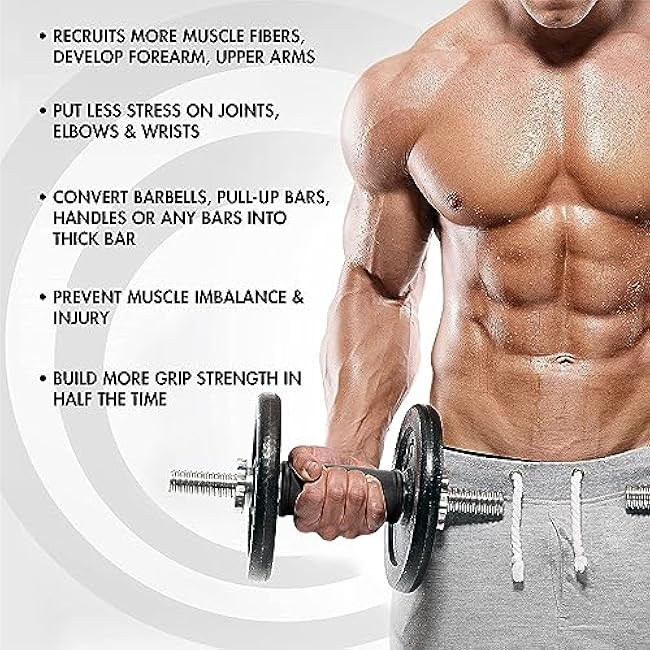 Yes4All Thick Dumbbell Handles Grips, Firm Rubber Barbell Grips, Great for Increasing Forearm Strength, Weightlifting, Muscle Building, Cable Attachments
