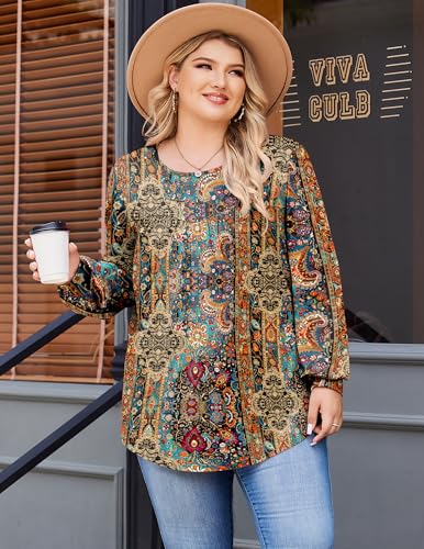 IN'VOLAND Womens Plus Size Tops Long Sleeve Shirts Crew Neck Flowy Tunic Fall Casual Loose Blouse 1X-5X2