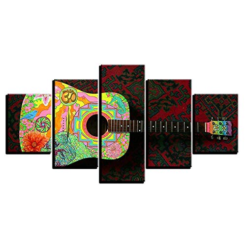 ZXYJJBCL Cuadro De Arte De Pared De Ukelele Estampado Colorido para Decoracin del Hogar 5 Piezas Pinturas Enmarcadas Imgenes De Arte Impresiones De Fotos En Lienzo