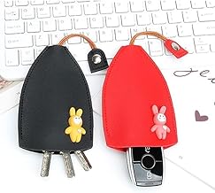 PREZONE Car Key Case, Cute Key Case Holder PU Leather Key Pouch Large Capacity Pull Out Car Keychain Bag Sleeve(Pack of 2) Multicolour