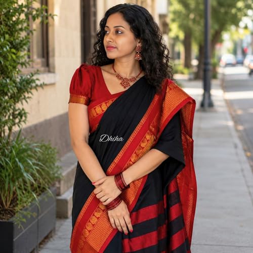 Image of Narayanpet Pure Cotton Avani Border Saree for Women with Running Blouse | Tassels | Traditional Woven Solid Design | Handloom Weave