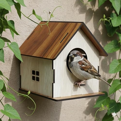 Image of Deskart Wooden Bird House | WallPatch Wooden Bird Nest for Balcony, Window and Garden | Suitable for Sparrow and Kingfisher etc. Birds
