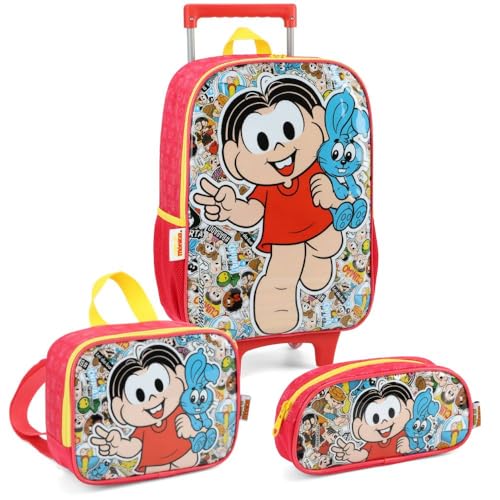 Mochila Infantil com Rodinha, Turma da Mônica, G, Vermelha, Luxcel