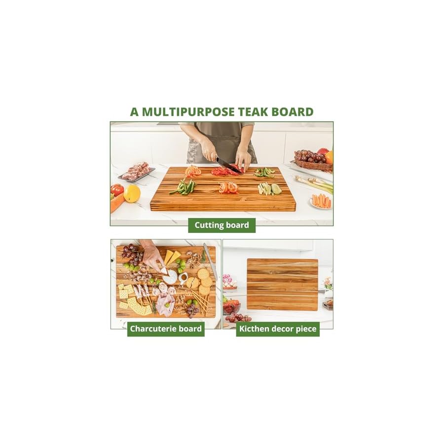 BEEFURNI-Teak-Wood-Cutting-Board-with-Hand-Grip-Wooden-Cutting-Board-for-Kitchen-Reversible-Butcher-Block-Charcuterie-Boards-Kitchen-Gifts-1-Year-Warranty-Free-Maintenance-Kit-L-22x16x125 BEEFURNI Teak Wood Cutting Board with Hand Grip (L, 22x16x1.25"), Large Wooden Cutting Boards for Kitchen, Reversible Butcher Block, Charcuterie Boards, Christmas Gifts, 1-Year Manufacturer Warranty