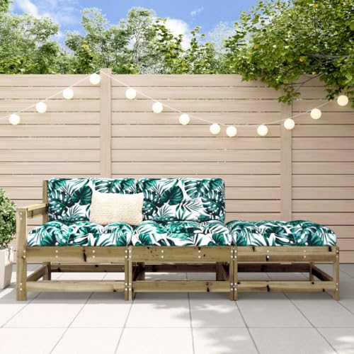heybb Salon de Jardin 3 pcs avec Coussins Bois de pin imprégné,Destockage Mobilier De Jardin,Meuble Balcon,Table De Jardin en Resine