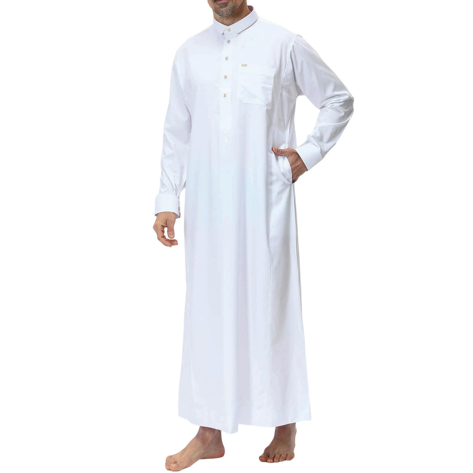 Men’S Jubba - Thobe Long Sleeve formal Shirt With Lapel Collar Comfortable Traditional Attire for Daily Wear And
