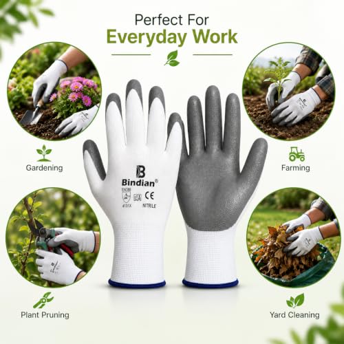 Image of Bindian Garden Gloves for Gardening Work, Durable Hand Gloves for Home Garden Use, Essential Gardening Accessories for Plant Care, Digging, Weeding & Outdoor Tasks, Protective Gloves, Grey 3 Pair