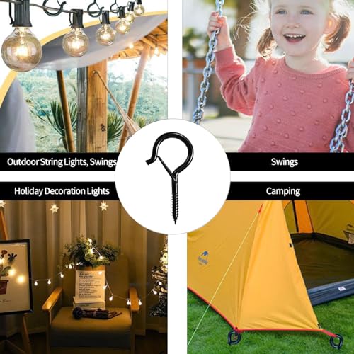Tianfu 20 Pcs Windproof Screw Hooks With Safety Buckle, 2.2 Inches Heavy Duty Eye Hooks, Hanging Ceiling Hook For Outdoor String Lights thumb #3