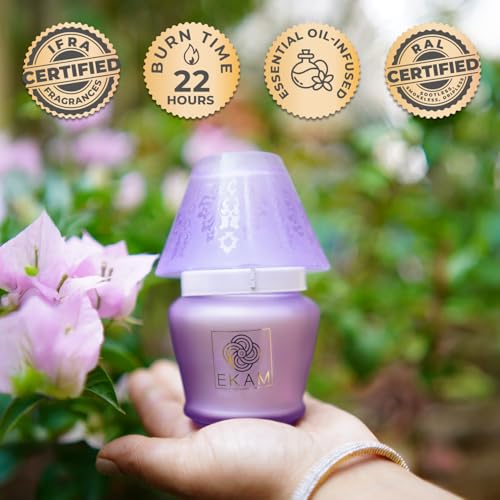 Image of EKAM Scented Frost Glass Lampshade Candle | Lavender Scented Candle | Luxury Fragrances| Ideal for Home Decor, Aromatherapy & Gifting | 22 Hours Burn time |114 g