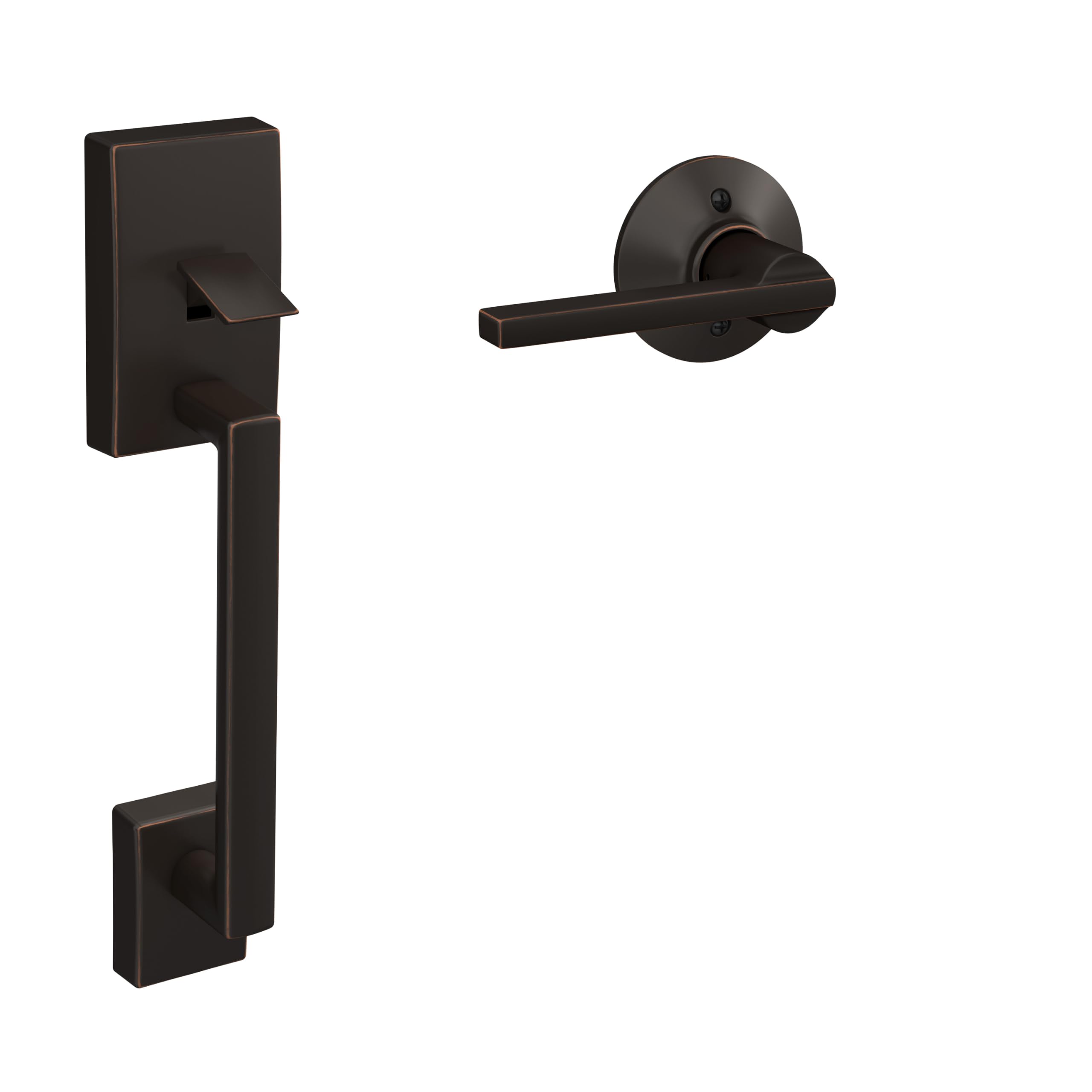 SCHLAGE Century Entry Handleset, Latitude Lever, Aged Bronze