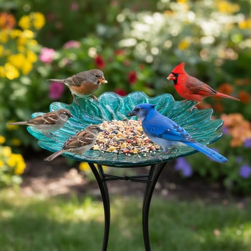 Image of HONGLAND Bird Bath for Outside,15 inch Diameter Large Glass Birdbaths for Outdoors,Detachable Bird Baths Bowl with Metal Stand for Garden Patio Lawn Decor,19 inch Height - Green