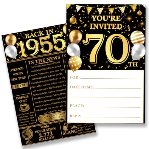 QZJ 70th Birthday Party Invitations for Women Men - Back in 1955 Invites 70 Year Old Birthday Invitations Set (20 Invites and Envelopes)