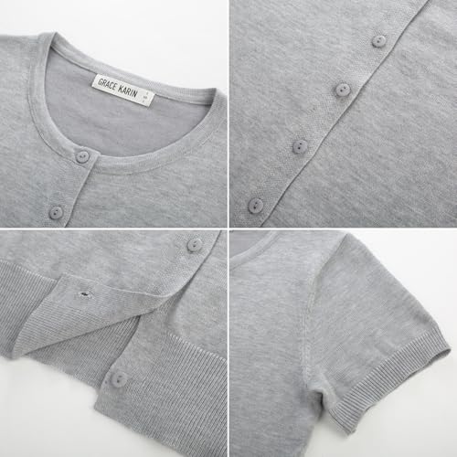 Image of GRACE KARIN Women Short Sleeve Cardigan, 2026 Summer Knitted Sweater Tops, Basic Crew Neck Crop Outfits