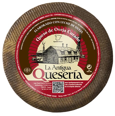 La Antigua Quesería - Queso de Oveja Curado Artesano - Pieza Completa 3kg - Elaborado en Toledo - 100% Leche Pasteurizada - Mínimo 6 Meses de Curación.
