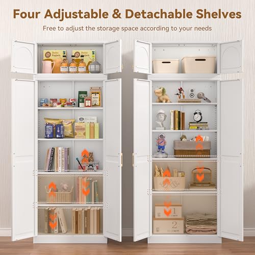 Image of Polup Kitchen Pantry Cabinet, 86 Inch Tall Metal Storage Cabinet, Food Pantry cabinets with Doors and Shelves, White Storage Cabinets for Living, Dining, Office, Bathroom, Garage, Assembly Required