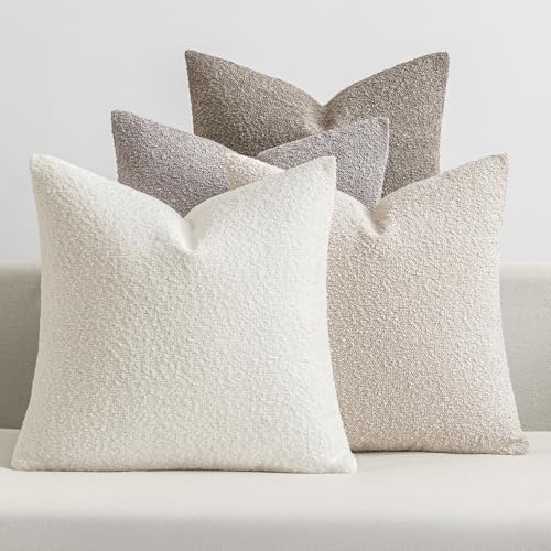 MIULEE Pack of 4 Decorative Textured Boucle Throw Pillow Covers 18×18 Inch Neutral Accent Solid Pillow Cases Soft Couch Cushion Covers for Modern Farmhouse Boho Chair Sofa Bed Livingroom Home Decor