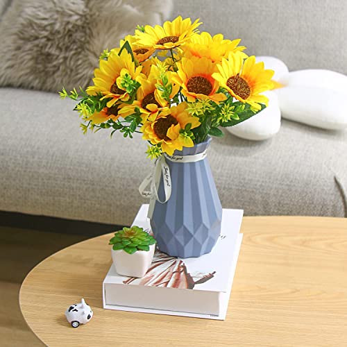 LOKIPA 2 Bunches Artificial Sunflower Bouquet, Fake Sunflower Silk Flowers Realistic Silk Sunflowers with Stems for Wedding Home Garden Party Decoration image 4