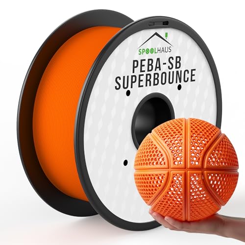 PEBA Filament 1.75mm Full 1kg SpoolHaus Super Bounce | High Rebound Flexible Filament | The Super TPU 78% Energy Return | Bouncy Airless Basketball 3D Printer Filament Lightweight Orange 1kg