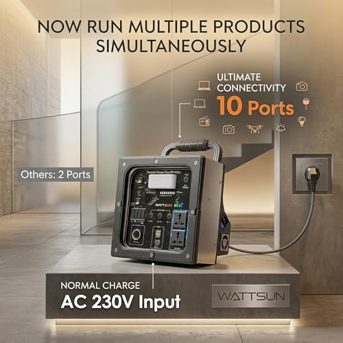 Image of Wattsun 650W Power Station with 269Wh Lithium Battery inbuilt | Solar Compatible | 10 Output Ports | Emergency Home Backup & Camping Power Supply | 3-Year Warranty | IP32 certified
