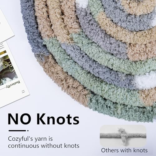 Image of Cozyful Chunky Yarn for Hand Knitting - #10 Chunky Chenille Blanket Yarn, Jumbo Big Thick Chunky Yarns for Crocheting, Tie Dye Bulky Knit Yarns, 8 Skein (20 yds 8 oz Each Skein), Cream&Sage&Grey&Khaki