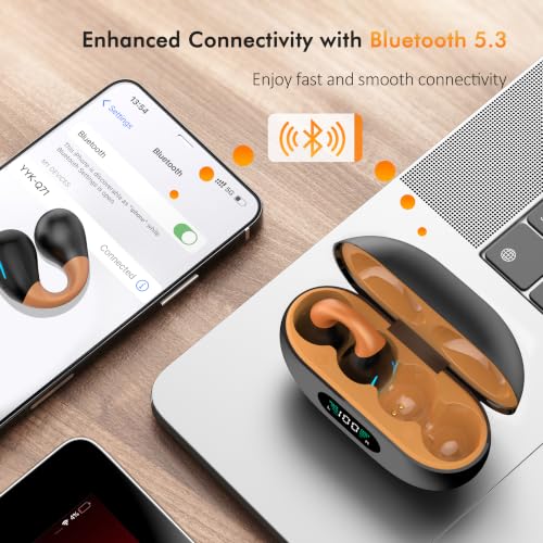 Image of Paekole Open Ear Earbuds 2026 Clip On Earbuds Open Ear Headphones, Premium Bluetooth, Hi‑Res Audio, Long‑Lasting 80H Playtime, Clip‑On Earbuds for Daily & Sports Workout, Black‑Orange