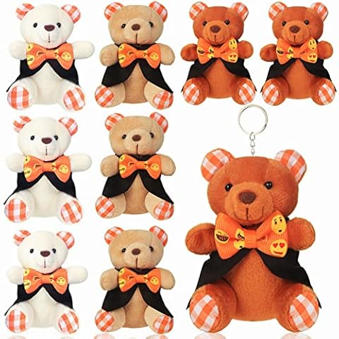 9 Pieces Mini Halloween Teddy Bear Plush Gift Stuffed Animal Black Cap Gift for Her, for Him, Autumn 2022 Present, for Home and Office Decor(9 Pcs Style D) Cover