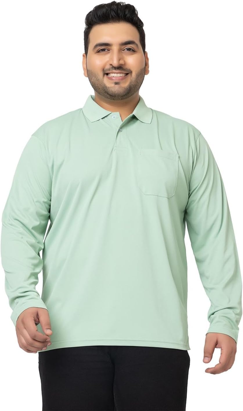 Plus Size Mens Full Sleeve Solid Cotton Polo Neck Tshirt with Pocket for Men Comfortable Regular Fit Polo Colar Tshirts Gents Boys