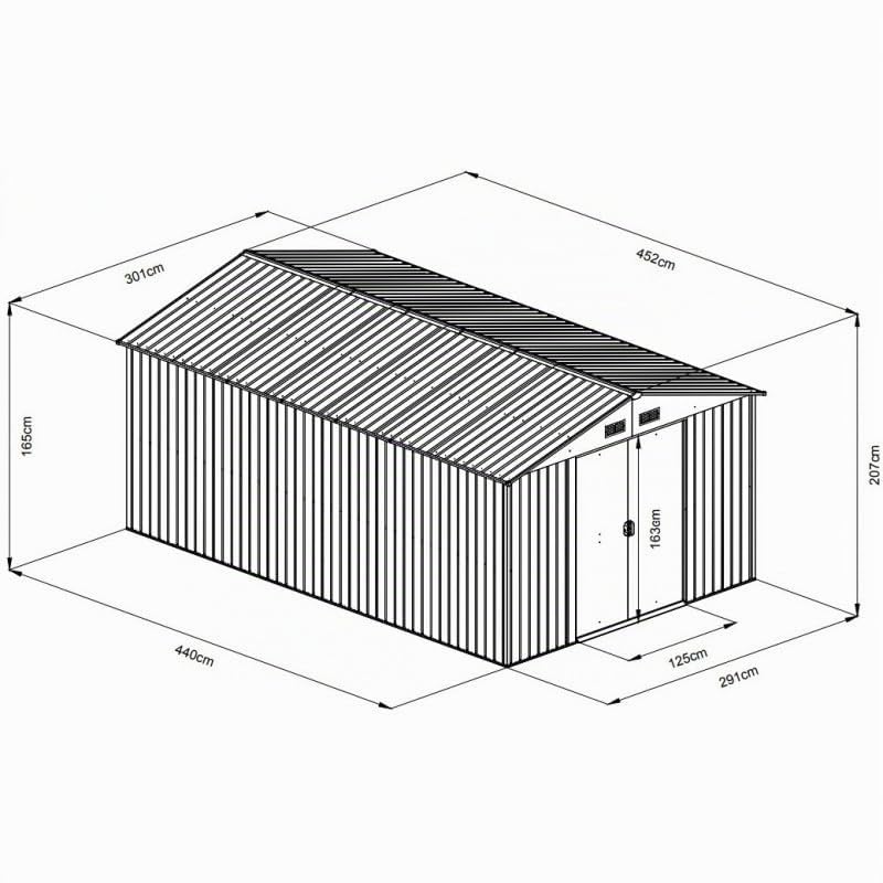 WoodTouch | Abri de Jardin Acier Galvanisé Beige 13,6m² | Robuste et Résistant aux Intempéries avec Kit d'ancrage | Double Porte Coulissante et Aération | Garantie 15 Ans