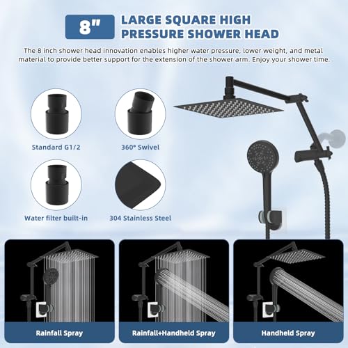 Image of Metal Rain Shower Head with Handheld, 8 inch High-Pressure Showerhead,10-Mode