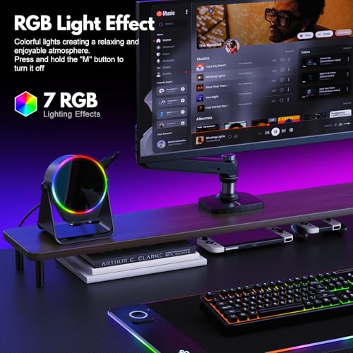 Wireless Induction Speaker- 4 in1 Bluetooth Speaker Phone Stand with Colorful Ambient Light 360° Rotation Compatible with iPhone/Android/iPad/Samsung Galaxy- Unique Birthday Gift for Men Women Adults