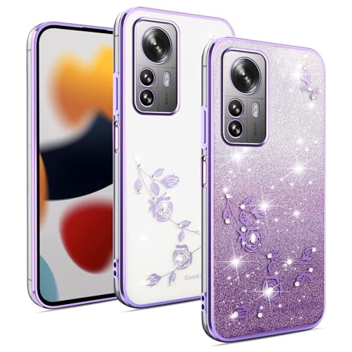 Cover Glitter per Xiaomi 12 12s Pro Custodia Bling Brilla Ultrasottile Trasparente Antiurto Carino Scintillante con Donne e Ragazze - viola