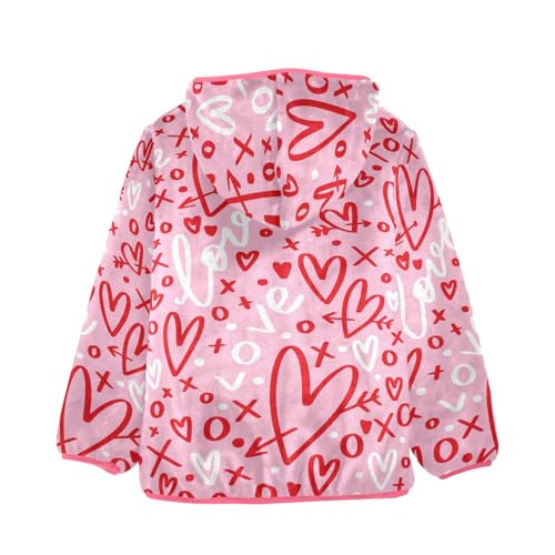 OTVEE Valentine Pink Doodle Hearts Kids Hoodie Jacket Fall Spring Full Zip Warm Outwear Coat2