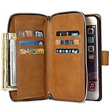 iphone6S/6 ケース iphone 6S/6 ケース 多機能【APOLA】高級レザー カード9枚付き ジッパーバッグ (小銭やイヤホン、コインなど収納可能) 財布合一 アイフォン6S/6 手帳型 耐汚れ 衝撃吸収 スマホ ケース