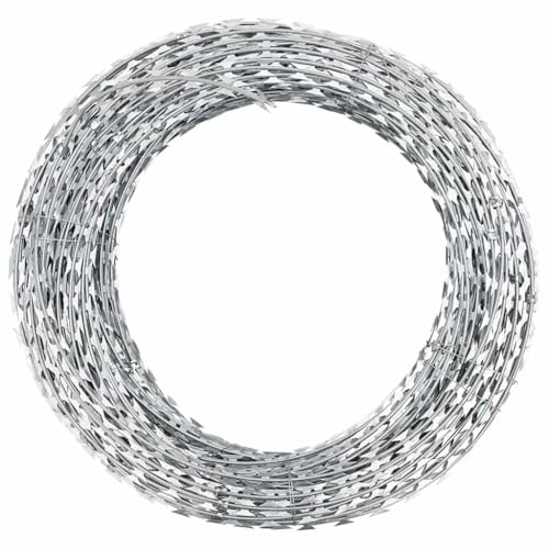 vidaXL Alambre para Concertina BTO-22 con Clips, Alambre de Púas, Cerca de Alambre de Espino, Cerca de Seguridad para Jardín, Acero Galvanizado 100 m