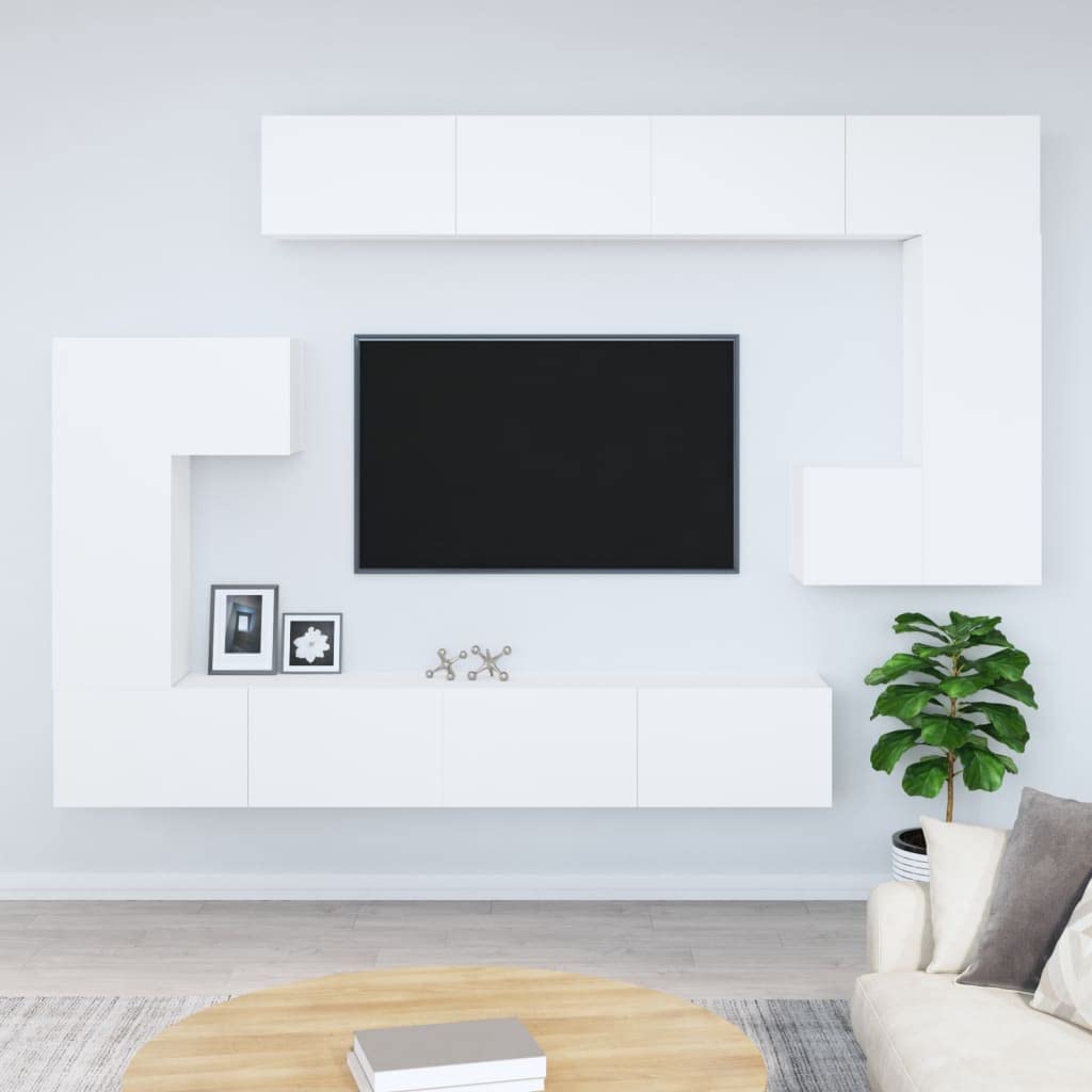 Weißer TV-Hängeschrank aus Holzwerkstoff, Wandschrank für Fernseher mit elegantem Design, dekorativer Hängeschrank mit viel Stauraum für Schlüssel und Notizblöcke, pflegeleicht