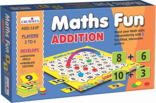 Image of Creative's Maths Fun Addition, 5-in-1 Maths Board Game, 60 Counters 4 Colours, 2 Sets 0-10 Play Cards, Five Addition Card Games Board Game, Build Addition Skills Ages 5+
