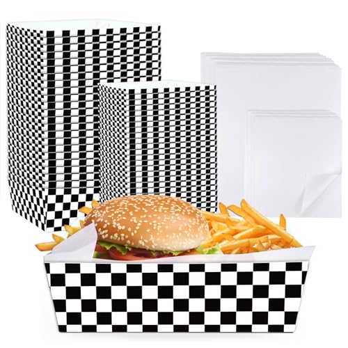 36 Pcs Checkered Disposable Food Trays Race Car Party Favors Pape...