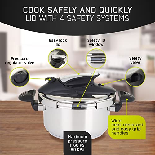 Universal 4.2 Quart / 4 Liter Stainless Steel Easy Use Pressure Cooker + Extra Glass Lid thumb #5