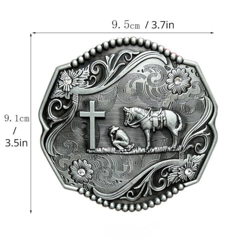 Vintage Style Western Cowboy Belt Buckle for Men & Women - Horse, Cross & Prayer2