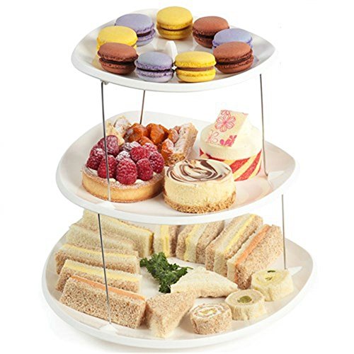 SHINE 3 Tier Twistfold Flat Cake Stand/Paries,Gathering,Guests Collapsible Plates (White)